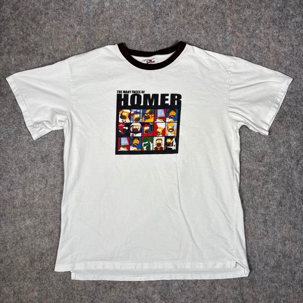 The Simpsons T-Shirt Mens L/XL White Many Faces of Homer Ringer *Runs Small